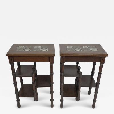 Thomas Jeckyll Thomas Jeckyll A Pair of Anglo Japanese Side Tables Inset with Sunflower Tiles