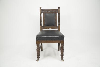 Thomas Jeckyll Thomas Jeckyll Style a Pair Aesthetic Movement Oak Dining Chairs with Sunflowers