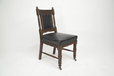 Thomas Jeckyll Thomas Jeckyll Style a Pair Aesthetic Movement Oak Dining Chairs with Sunflowers