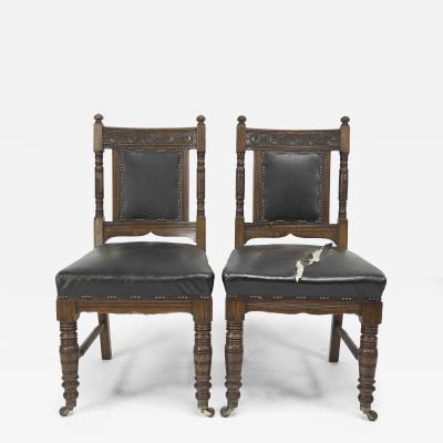 Thomas Jeckyll Thomas Jeckyll Style a Pair Aesthetic Movement Oak Dining Chairs with Sunflowers