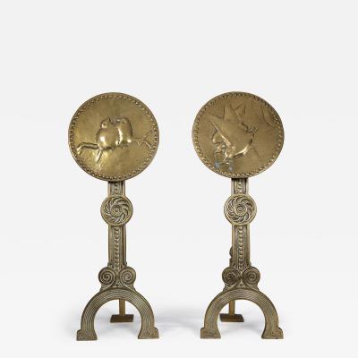 Thomas Jeckyll Thomas Jeckyll attri A Pair of Anglo Japanese Brass Fire Dogs with love birds