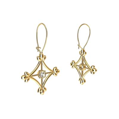 Thomas Kurilla 18 Karat Yellow Gold GIA Diamonds Rhombus Flower Dangle Earrings