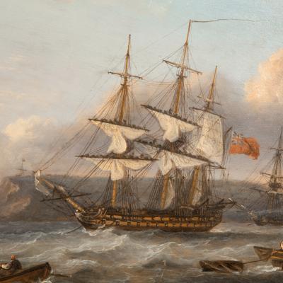 Thomas Luny HMS Bellerophon leaving Torbay with defeated Emperor Napoleon aboard