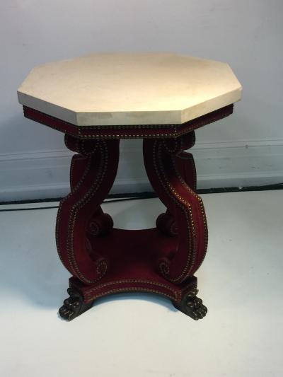 Thomas Messel Alidad Limited HADRIAN OCTAGONAL TABLE IN STUDDED RED VELVET WITH CLAW FEET