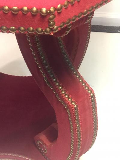 Thomas Messel Alidad Limited HADRIAN OCTAGONAL TABLE IN STUDDED RED VELVET WITH CLAW FEET