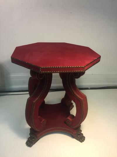 Thomas Messel Alidad Limited HADRIAN OCTAGONAL TABLE IN STUDDED RED VELVET WITH CLAW FEET