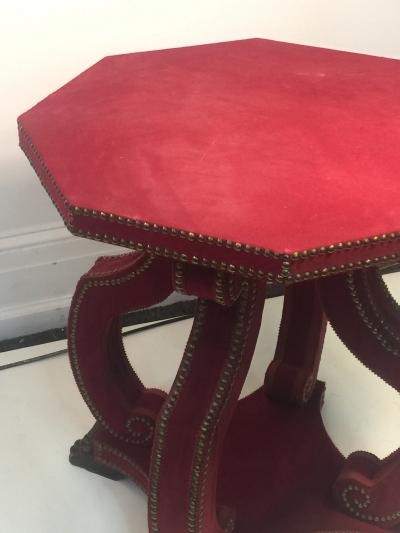 Thomas Messel Alidad Limited HADRIAN OCTAGONAL TABLE IN STUDDED RED VELVET WITH CLAW FEET