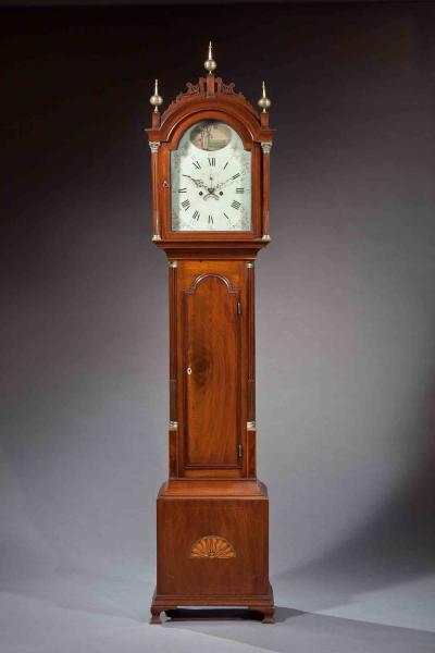 Thomas Seymour Hepplewhite Inlaid Tall Clock with Seymour Attributed Case Boston Circa 1790