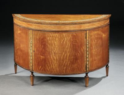 Thomas Sheraton 18th Century George III Period Sheraton Satinwood Demi Lune Commode Sidetable