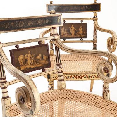 Thomas Sheraton Pair of English Sheraton Regency Painted Armchairs
