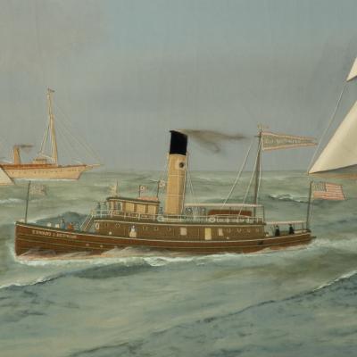 Thomas Willis Shamrock III and Reliance Crossing the Line America s Cup 1903