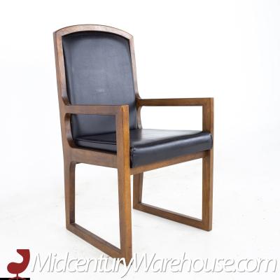 Thomasville Walnut and Black Naugahyde Sleigh Leg Dining Chairs Set of 6