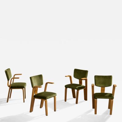 Thonet Brothers Armchairs with Birch and Velvet USA 1940s