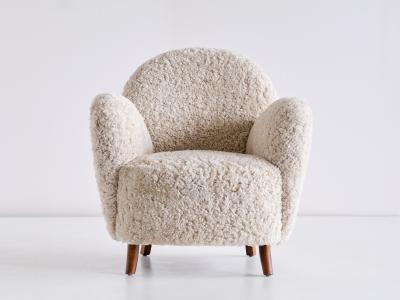 Thorald Madsens Pair of Thorald Madsen Armchairs in Sheepskin and Beech Denmark Mid 1930s