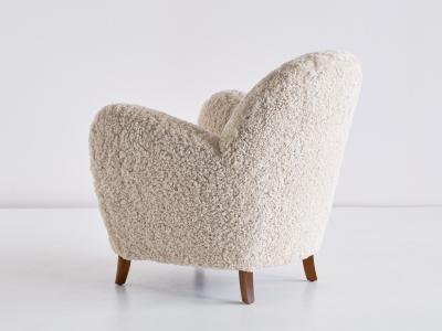 Thorald Madsens Pair of Thorald Madsen Armchairs in Sheepskin and Beech Denmark Mid 1930s