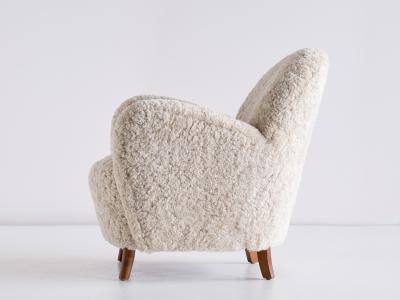 Thorald Madsens Pair of Thorald Madsen Armchairs in Sheepskin and Beech Denmark Mid 1930s