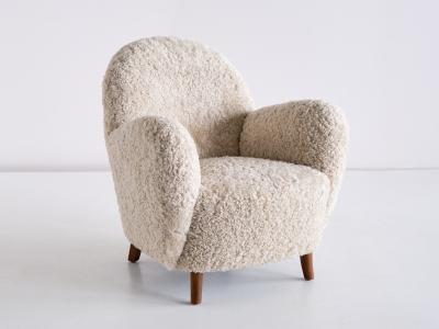 Thorald Madsens Pair of Thorald Madsen Armchairs in Sheepskin and Beech Denmark Mid 1930s