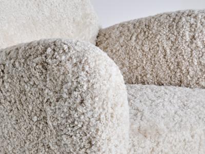 Thorald Madsens Pair of Thorald Madsen Armchairs in Sheepskin and Beech Denmark Mid 1930s