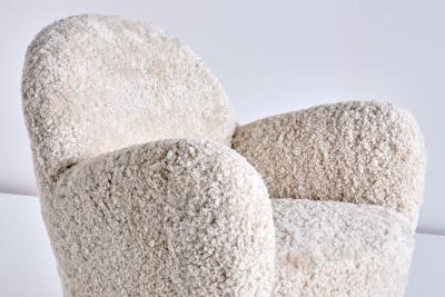 Thorald Madsens Pair of Thorald Madsen Armchairs in Sheepskin and Beech Denmark Mid 1930s