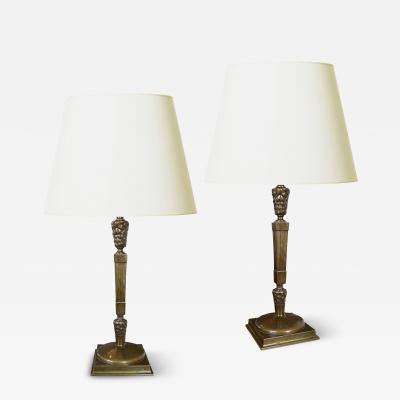 Thorvald Bindesb ll Pair of Torch Table Lamps in Bronze by Thorvald Bindesb ll