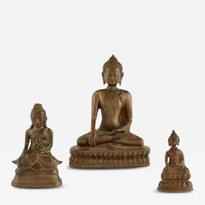 Three Asian Cast Bronze Figures of Buddha 18th 19th century