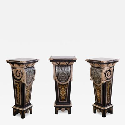Three Boulle Style Pedestals With Marquetry Decoration France 20th Century