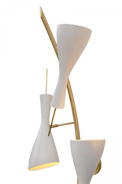 Three Brass and White Metal Shade Midcentury Style Sconces