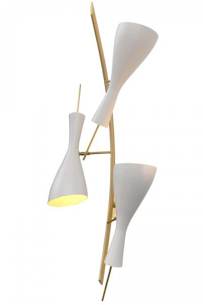 Three Brass and White Metal Shade Midcentury Style Sconces