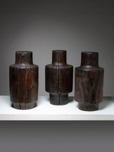 Three Burnished Solid Wood Sculptures