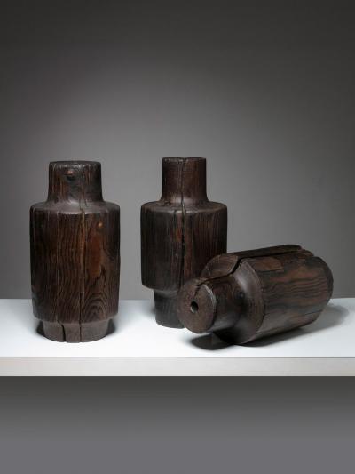 Three Burnished Solid Wood Sculptures