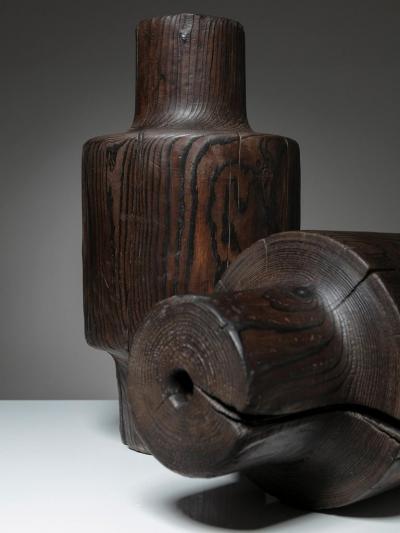 Three Burnished Solid Wood Sculptures