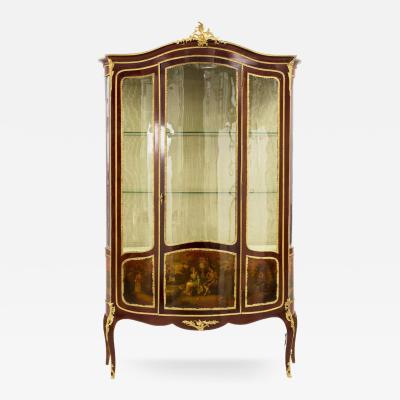 Three Door Mahogany Display Cabinet With Painted Panels And Gilt Bronze Mounts