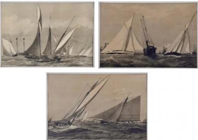 Three Engravings Depicting Sailing Yachts Competing in 1885 Americas Cup Trials