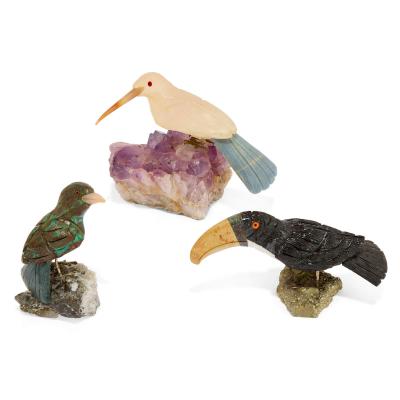 Three Gemstone and Hardstone Models of Exotic Birds