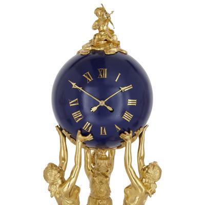 Three Graces three piece lapis and gilt bronze clock set