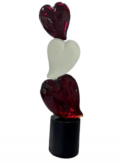 Three Hearts Murano Sculpture by A Barbaro