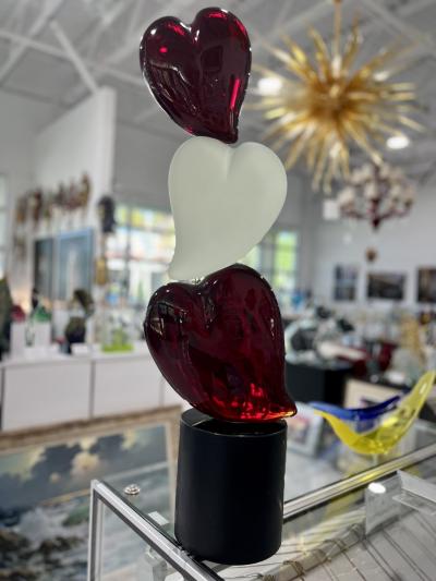 Three Hearts Murano Sculpture by A Barbaro