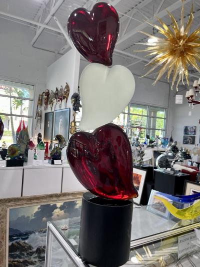 Three Hearts Murano Sculpture by A Barbaro