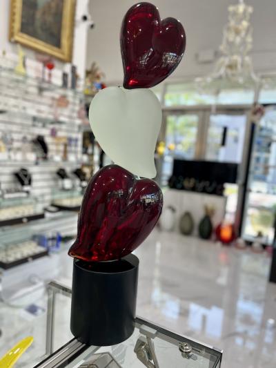 Three Hearts Murano Sculpture by A Barbaro
