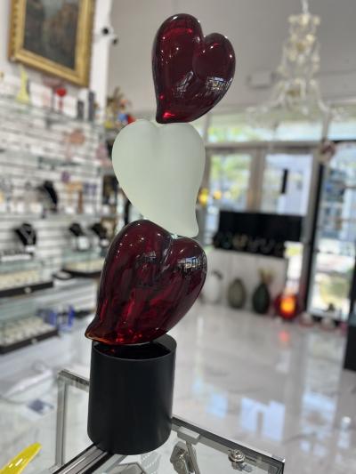 Three Hearts Murano Sculpture by A Barbaro