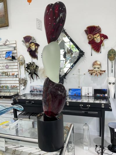 Three Hearts Murano Sculpture by A Barbaro