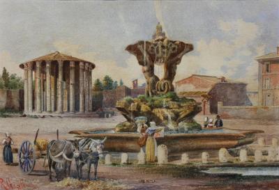 Three Italian Framed Watercolors of Scenes of Rome