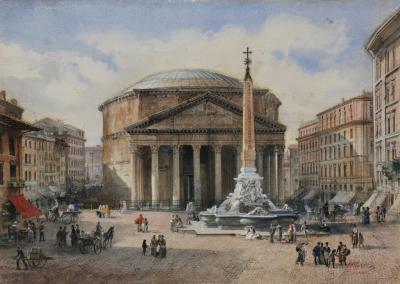 Three Italian Framed Watercolors of Scenes of Rome