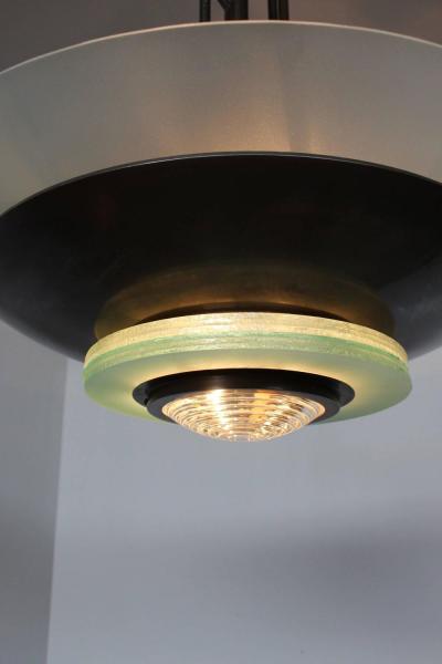 Three Large and Important French Art Deco Glass and Brass Chandelier