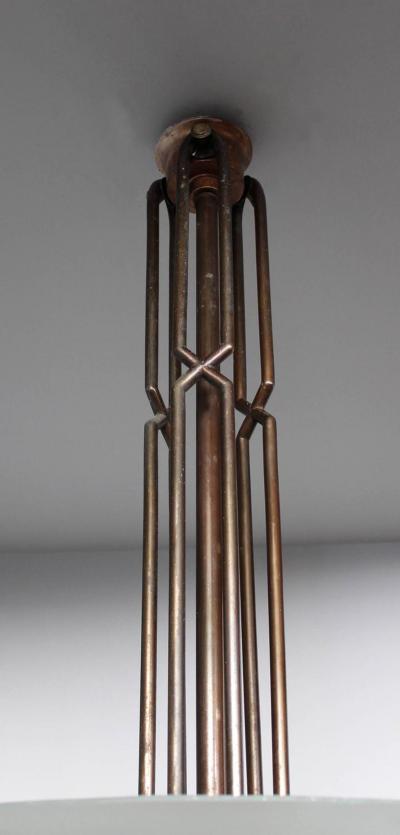 Three Large and Important French Art Deco Glass and Brass Chandelier