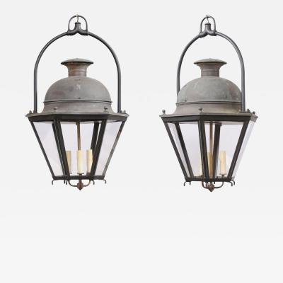 Three Light French Hexagonal Copper Lanterns with Domed Tops Two Sold Each