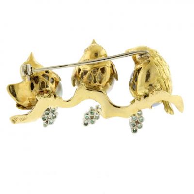 Three Love Bird Baroque Pearl Gold Brooch