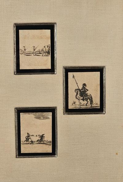 Three Miniature Drawings Framed as One Italy circa 1800