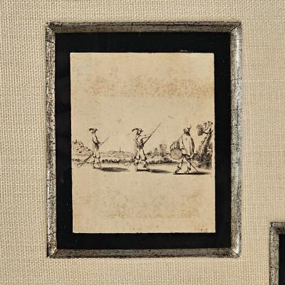 Three Miniature Drawings Framed as One Italy circa 1800