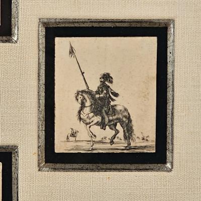 Three Miniature Drawings Framed as One Italy circa 1800
